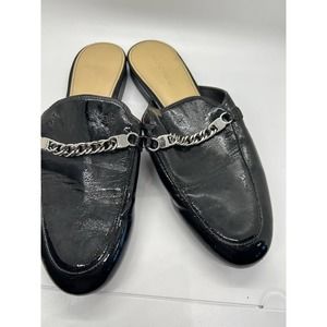 Marc Fisher Leather Black Mules Classic Silver Detail Size 8.5M